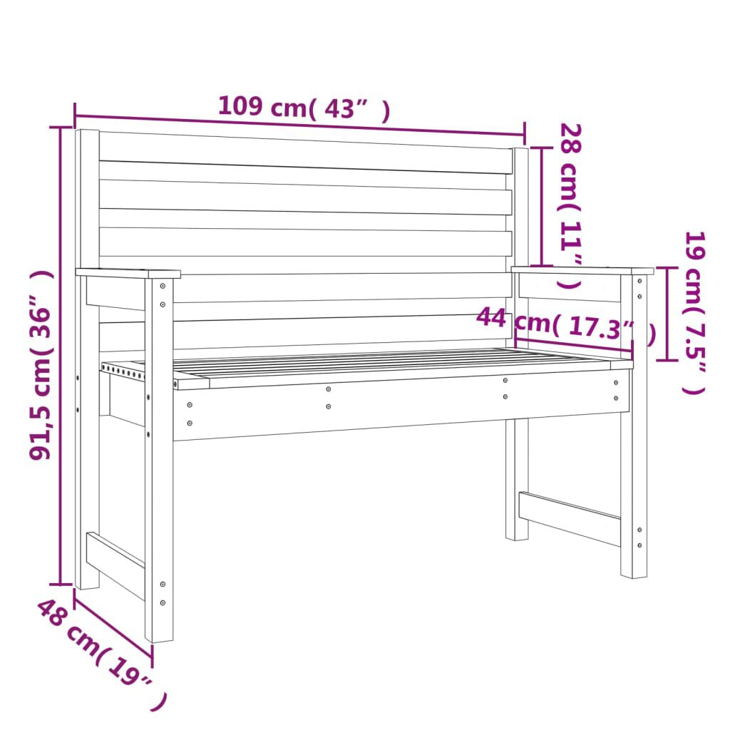 vidaXL Παγκάκι Κήπου 109 x 48 x 91,5 εκ. από Μασίφ Ξύλο Πεύκου