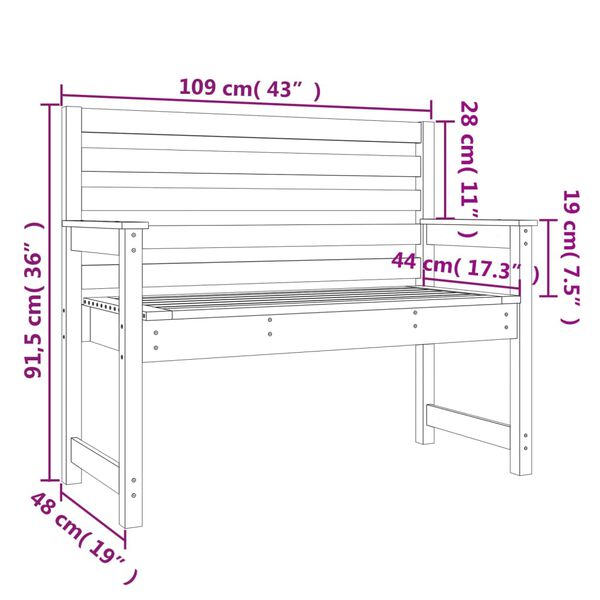 vidaXL Παγκάκι Κήπου 109 x 48 x 91,5 εκ. από Μασίφ Ξύλο Πεύκου