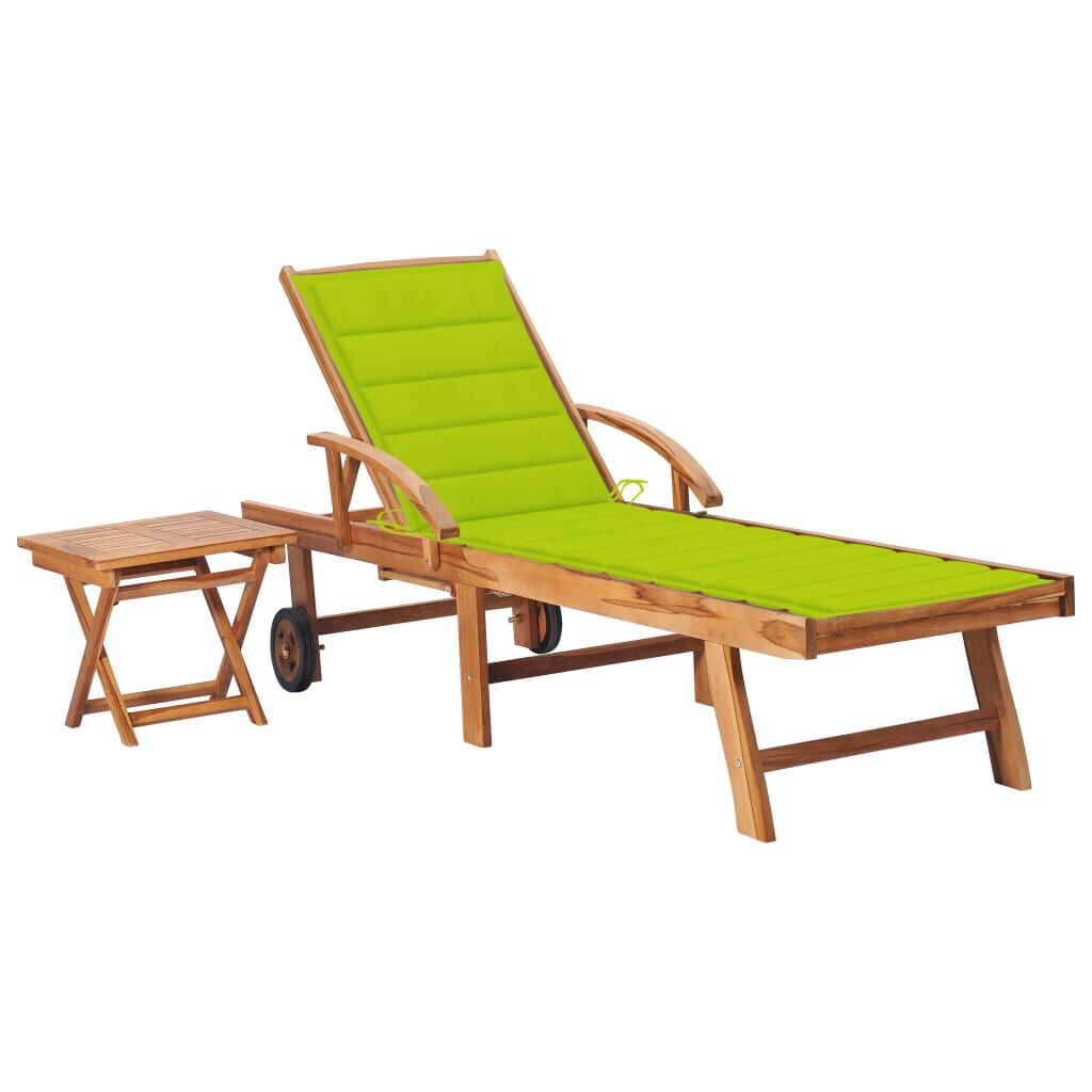 vidaXL Ξαπλώστρα από Μασίφ Ξύλο Teak με Τραπέζι και Μαξιλάρι
