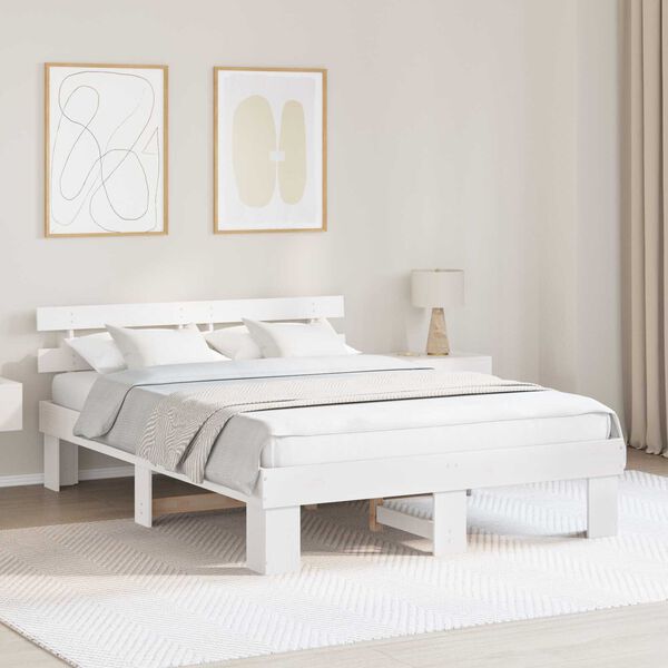 vidaXL Σκελετός Κρεβατιού Λευκό 150 x 200 cm Μασίφ ξύλο πεύκου