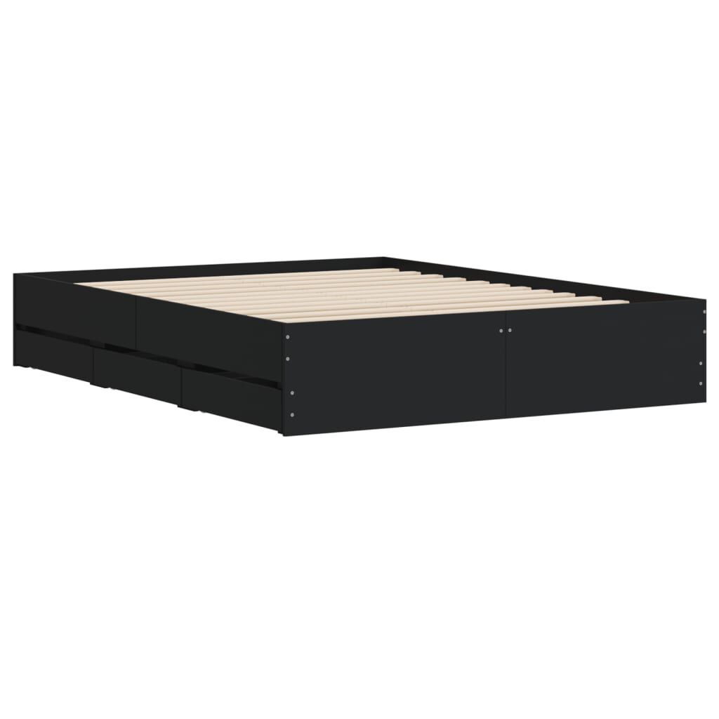 vidaXL Πλαίσιο Κρεβατιού με Συρτάρια Μαύρο 140x190 εκ Επεξεργ. Ξύλο