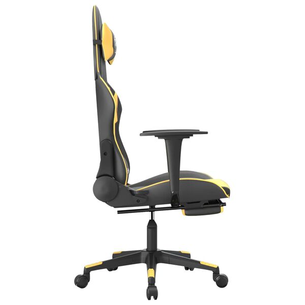 vidaXL Καρέκλα Gaming Μασάζ Υποπόδιο Μαύρο/Χρυσό από Συνθετικό Δέρμα