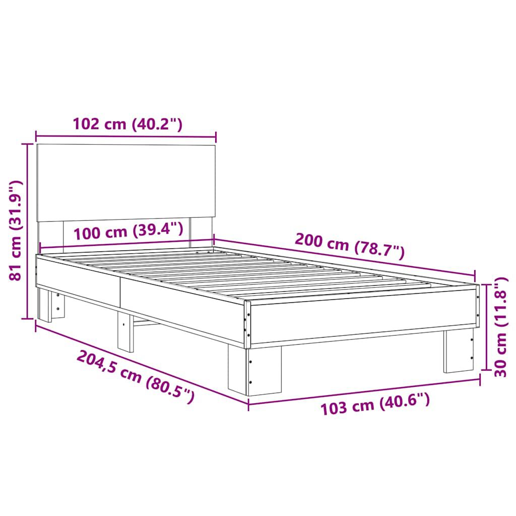 vidaXL Πλαίσιο Κρεβατιού Γκρι Sonoma 100x200 εκ. Επεξ. Ξύλο & Μέταλλο
