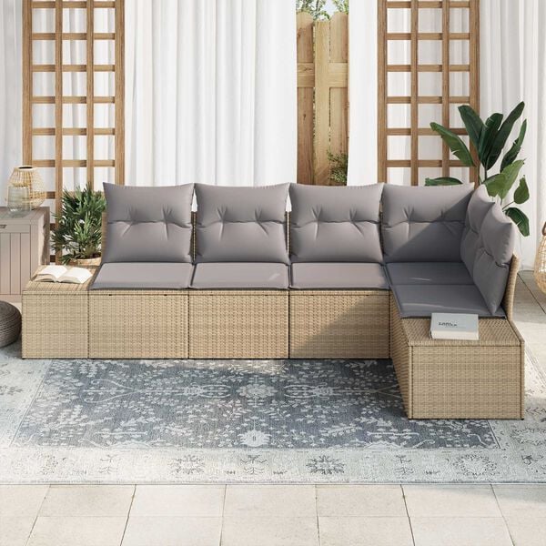 vidaXL Σετ Καναπέ Κήπου 5 pcs Μπεζ Πολυ ράταν