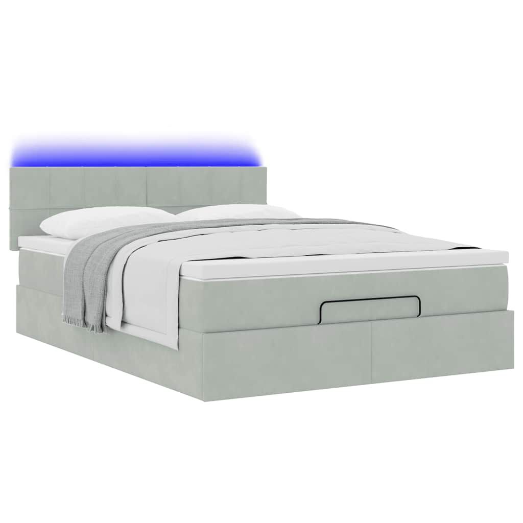 vidaXL Οθωμανικό κρεβάτι με στρώμα&LEDs Ανοιχτό γκρι 140x190cm Βελούδο