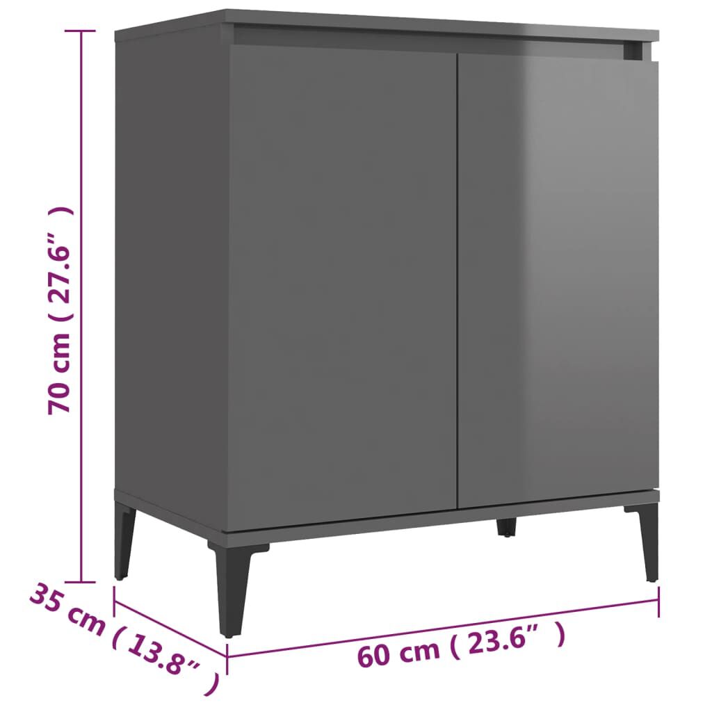 vidaXL Ντουλάπι Γυαλιστερό Γκρι 60 x 35 x 70 εκ. από Μοριοσανίδα