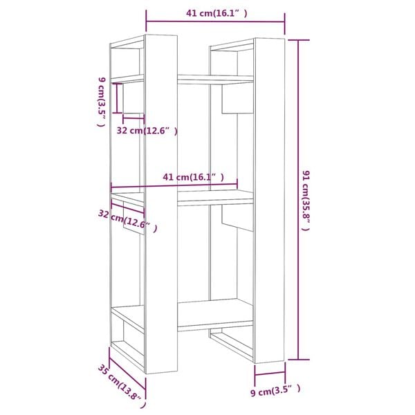 vidaXL Βιβλιοθήκη/Διαχωριστικό Χώρου Γκρι 41x35x91 εκ. Μασίφ Πεύκο