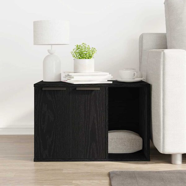 vidaXL Άμμος για Γάτες - Θήκη Μαύρη Δρυς 60x40x40 εκ. από Τεχνητό Ξύλο