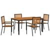 vidaXL Σέτ φαγητού για κήπο 5 pcs Μαύρο 150 x 90 x 75 cm
