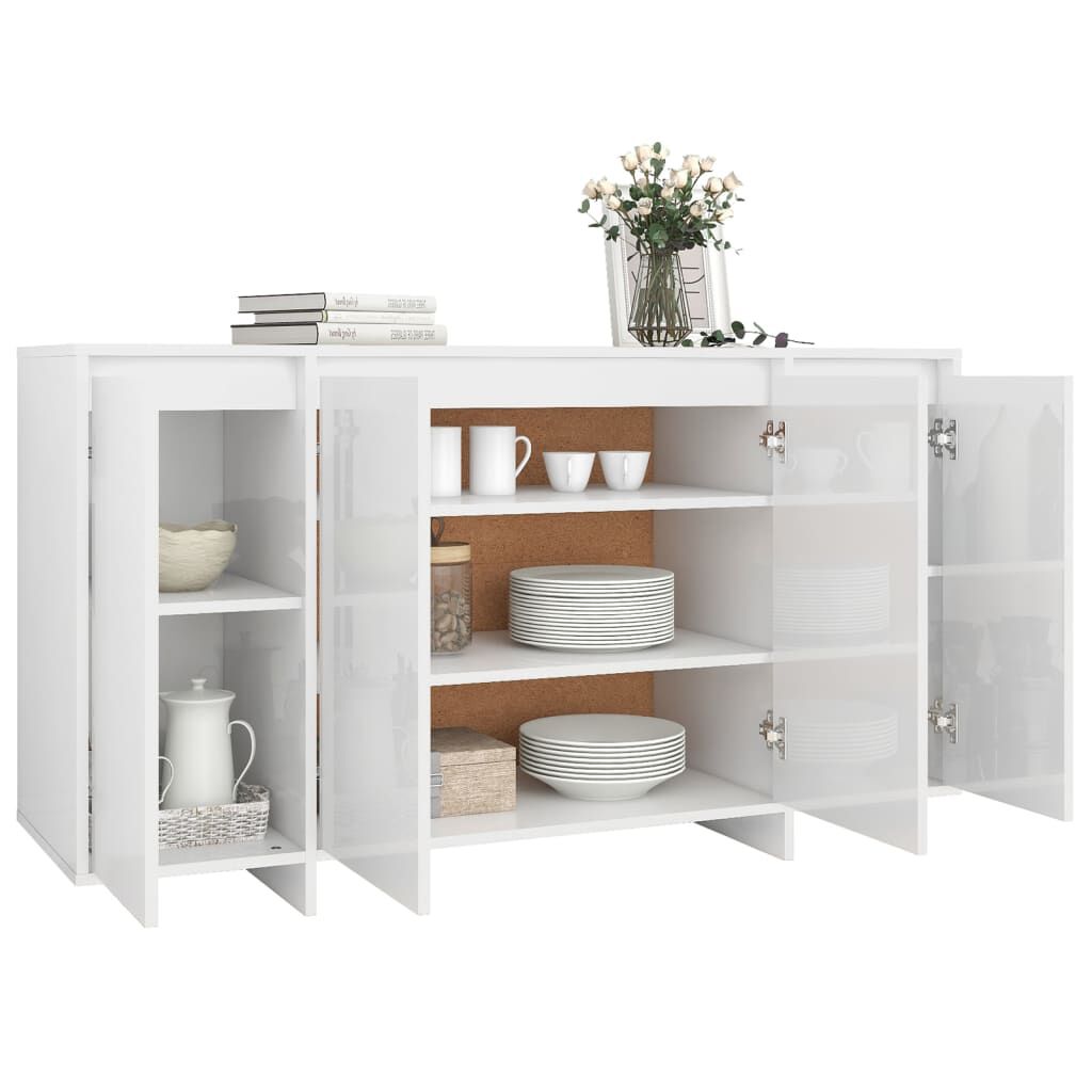 vidaXL Ραφιέρα Γυαλιστερή Λευκή 135x41x75 εκ. από Επεξεργ. Ξύλο