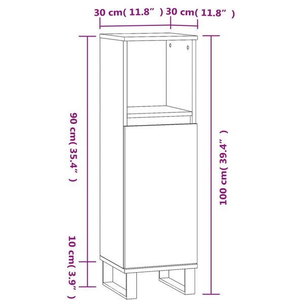 vidaXL Ντουλάπι Μπάνιου Μαύρο 30x30x100 εκ. Επεξεργασμένο Ξύλο