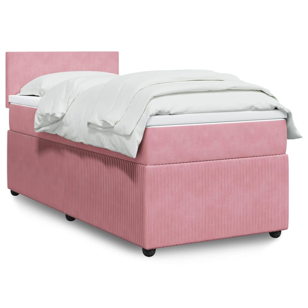 vidaXL Κρεβάτι Boxspring με Στρώμα Ροζ 80 x 200 εκ. Βελούδινο
