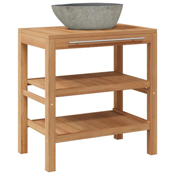 vidaXL Έπιπλο Μπάνιου από Μασίφ Ξύλο Teak με Νιπτήρα River Stone