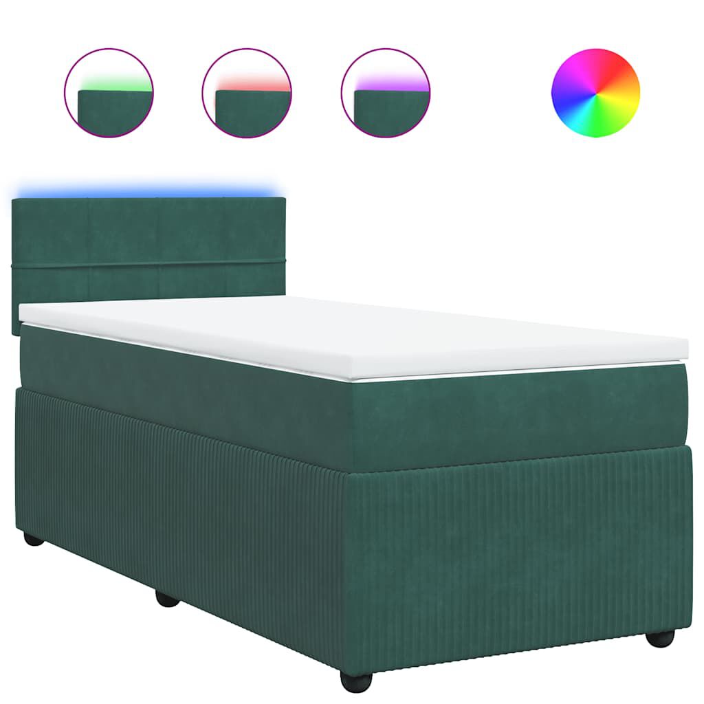 vidaXL Κρεβάτι Boxspring με Στρώμα Σκούρο Πράσινο 100x200εκ. Βελούδινο
