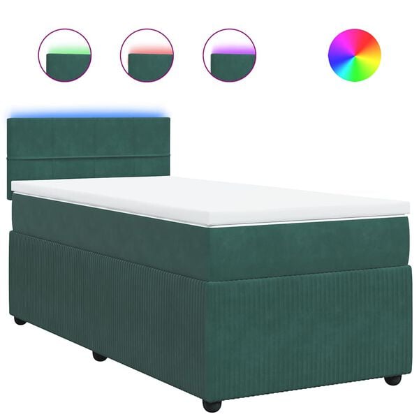 vidaXL Κρεβάτι Boxspring με Στρώμα Σκούρο Πράσινο 100x200εκ. Βελούδινο