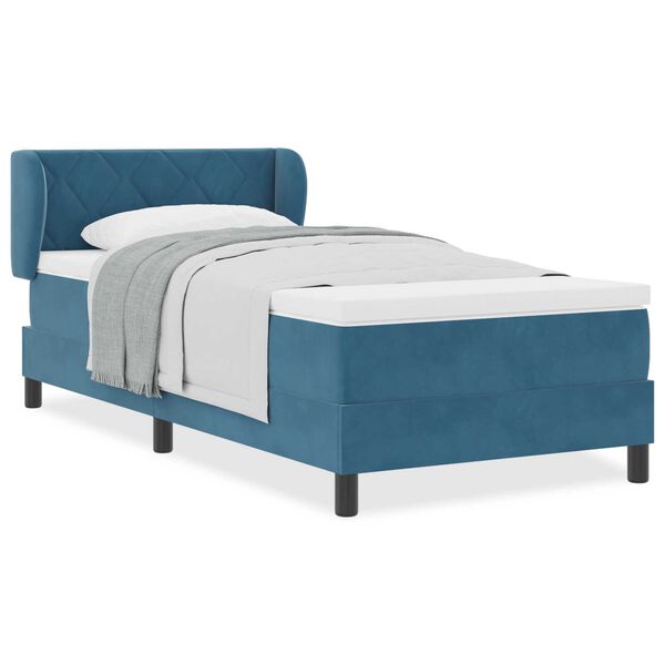 vidaXL Κρεβάτι Box Spring με Στρώμα Σκούρο Μπλε 90x190 εκ. Βελούδο