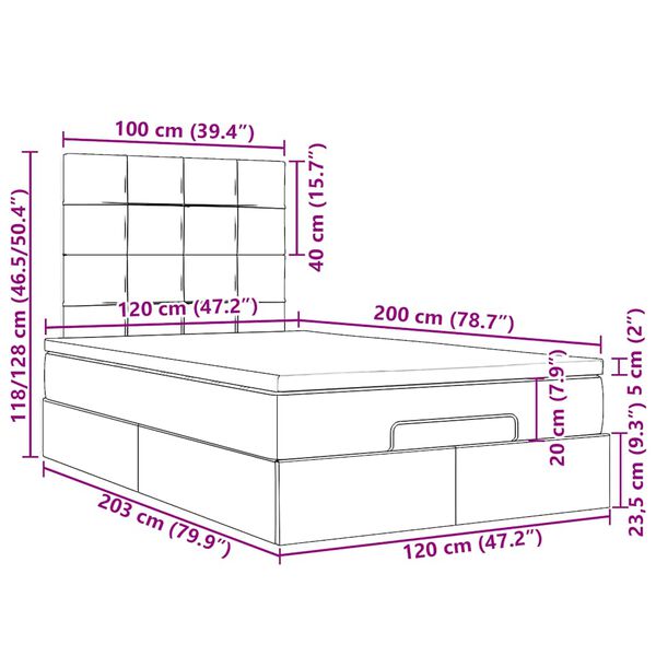 vidaXL Οθωμανικό κρεβάτι με στρώματα & LEDs Σκούρο μπλε Βελούδο