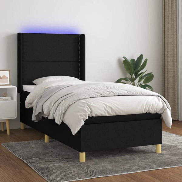 vidaXL &Kappa;&rho;&epsilon;&beta;ά&tau;&iota; Boxspring &mu;&epsilon; &Sigma;&tau;&rho;ώ&mu;&alpha; & LED &Mu;&alpha;ύ&rho;&omicron; 100x200 &epsilon;&kappa;. &Upsilon;&phi;&alpha;&sigma;&mu;ά&tau;&iota;&nu;&omicron;