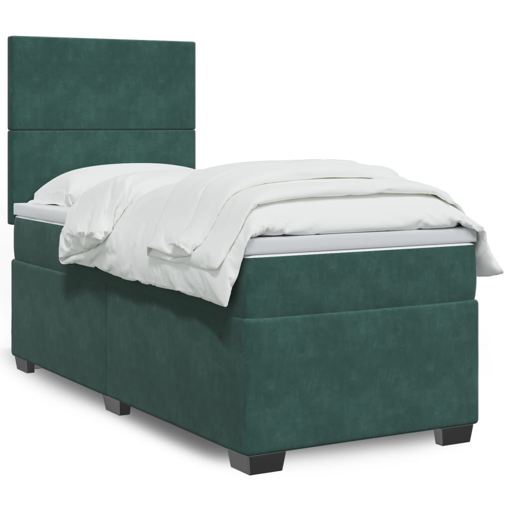 vidaXL Κρεβάτι Boxspring με Στρώμα Σκούρο Πράσινο 90x200 εκ. Βελούδινο