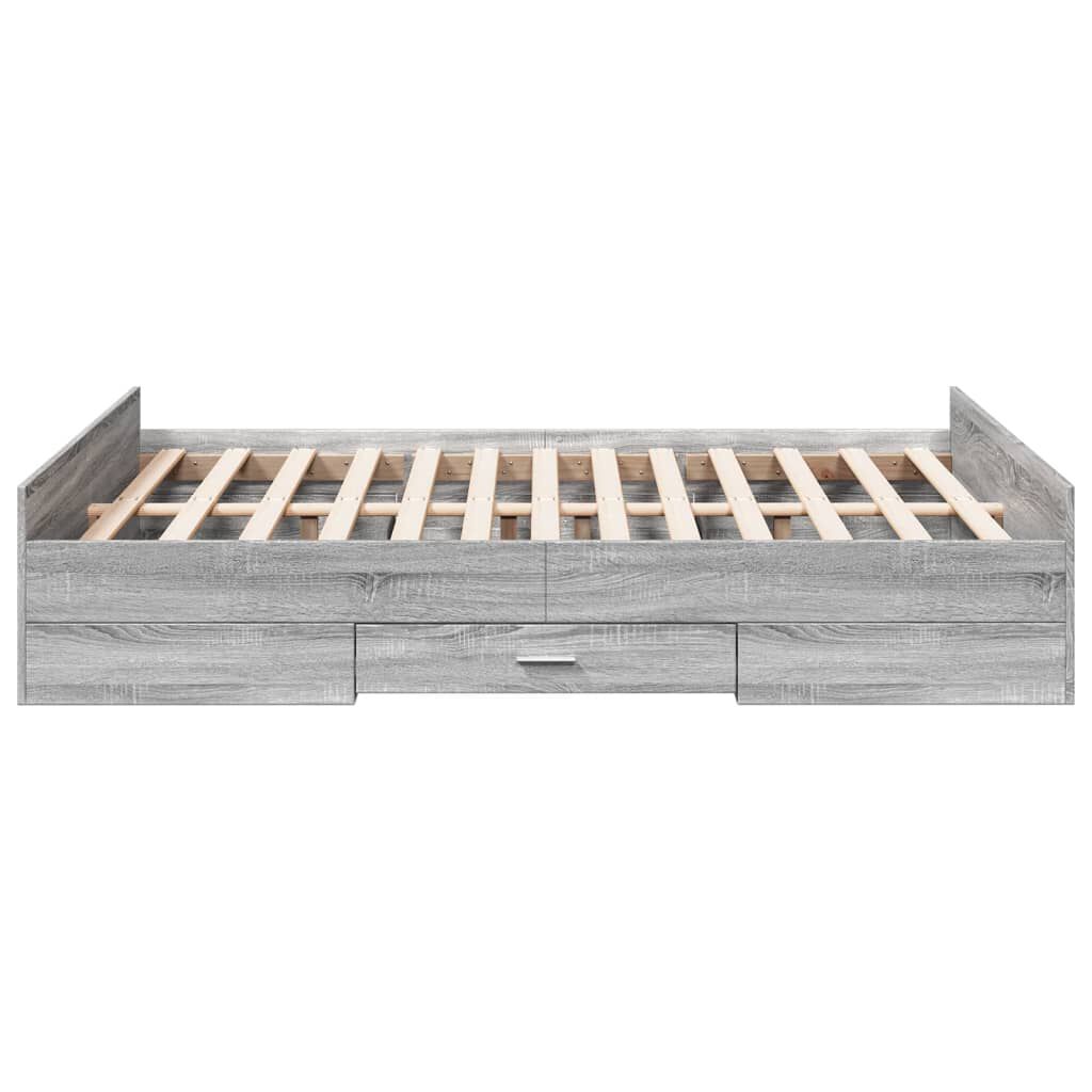 vidaXL Πλαίσιο Κρεβατιού με συρτάρια Γκρι sonoma 135x190εκ. Επεξ. Ξύλο