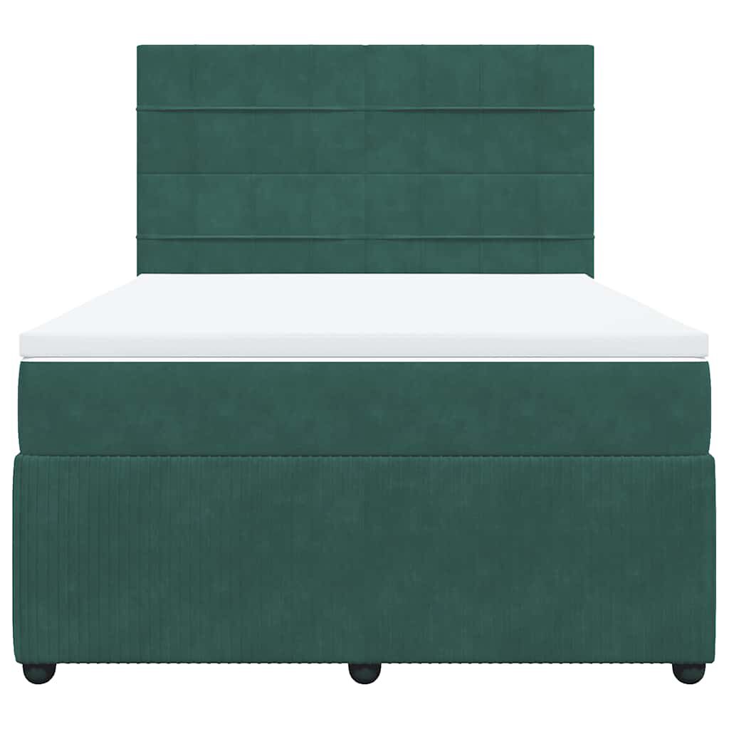 vidaXL Κρεβάτι Boxspring με Στρώμα Σκούρο Πράσινο 140x200εκ. Βελούδινο