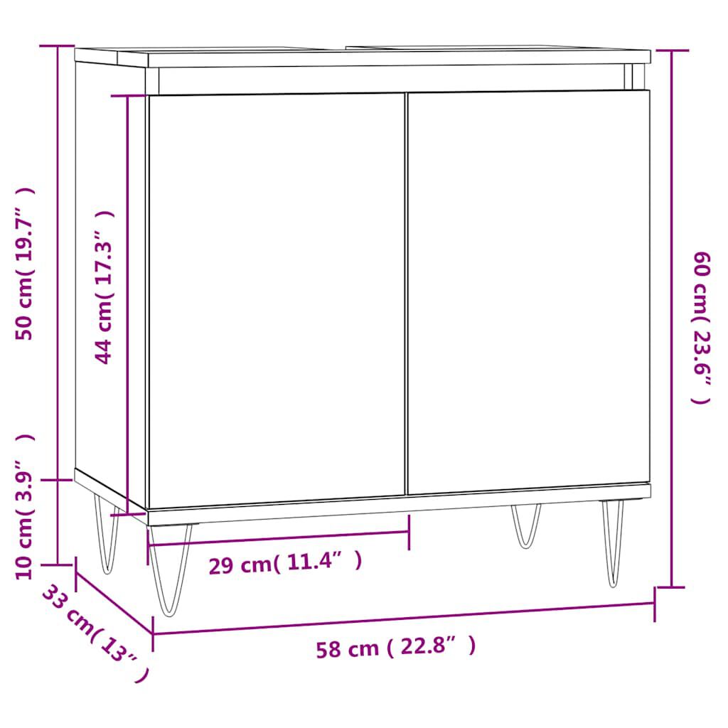 vidaXL Ντουλάπι Μπάνιου Sonoma Δρυς 58 x 33 x 60 εκ. από Επεξεργ. Ξύλο