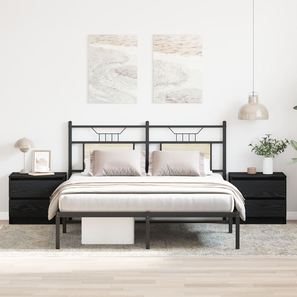 vidaXL Κομοδίνα 2 τμχ Μαύρο Δρυς 50x40x43,5 εκ Επεξεργασμένο ξύλο
