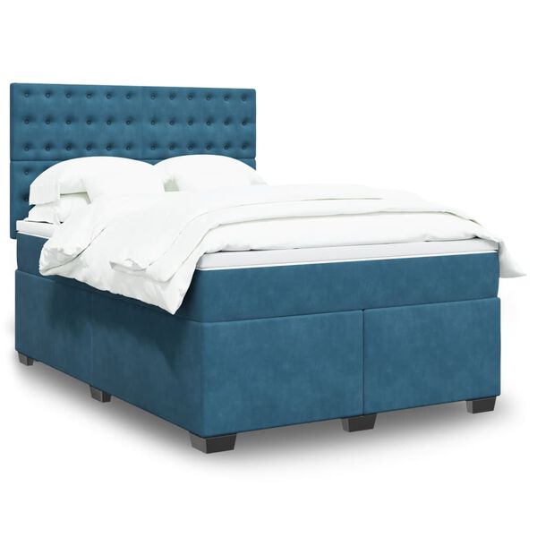 vidaXL Κρεβάτι Boxspring με Στρώμα Μπλε 140x190 εκ. Βελούδινο