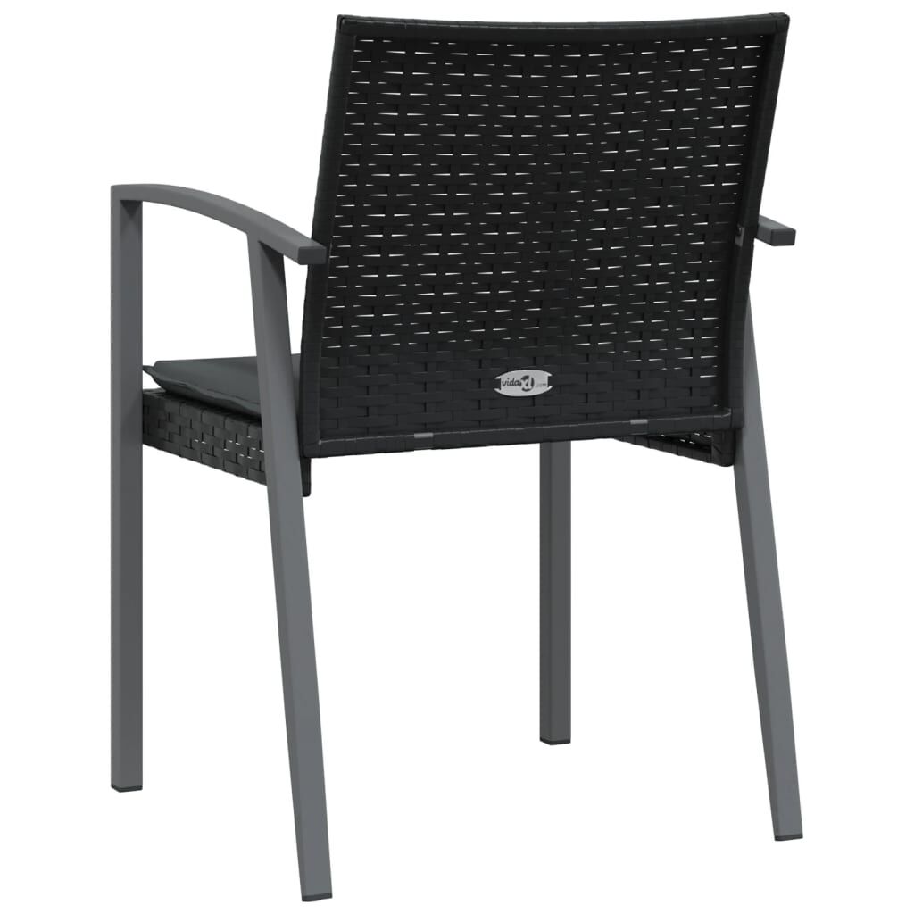 vidaXL Καρέκλες Κήπου 2 τεμ. Μαύρο 56,5x57x83 εκ Συνθ. Ρατάν&Μαξιλάρια