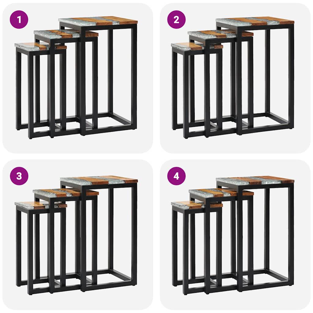 vidaXL Τραπεζάκια Ζιγκόν 3 τεμ. από Μασίφ Ξύλο Teak / Συνθετική Ρητίνη