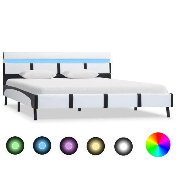 vidaXL Πλαίσιο Κρεβατιού με LED Λευκό 160x200 εκ. από Συνθετικό Δέρμα