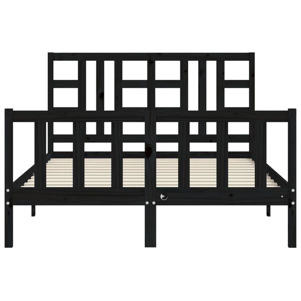 vidaXL Πλαίσιο Κρεβατιού με Κεφαλάρι Μαύρο 140x190 εκ. Μασίφ Ξύλο