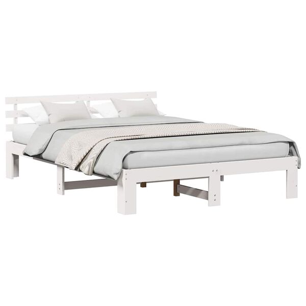 vidaXL Σκελετός Κρεβατιού Λευκό 140 x 200 cm Μασίφ ξύλο πεύκου