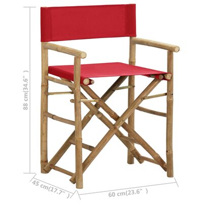 vidaXL Καρέκλες Σκηνοθέτη Πτυσσόμενες 2 τεμ. Κόκκινες Μπαμπού / Ύφασμα