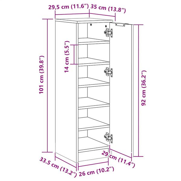 vidaXL Παπουτσοθήκη Γκρι Sonoma 30x35x100 εκ. από Επεξεργασμένο Ξύλο