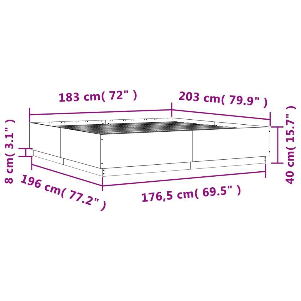 vidaXL Πλαίσιο Κρεβατιού με LED Γκρι sonoma 180x200εκ. Επεξ. Ξύλο