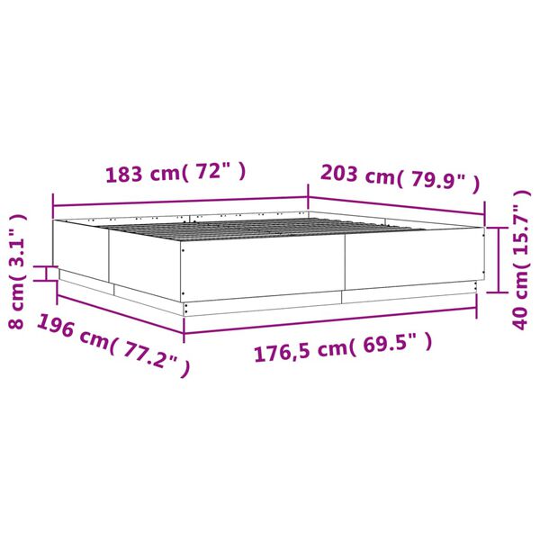 vidaXL Πλαίσιο Κρεβατιού με LED Γκρι sonoma 180x200εκ. Επεξ. Ξύλο