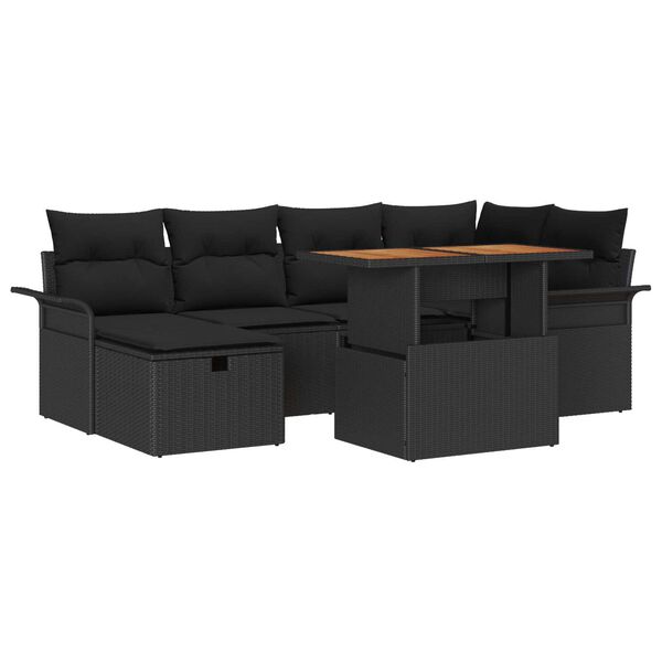 vidaXL Σετ Καναπέ Κήπου με μαξιλάρι 7 pcs Μαύρο Πολυ ράταν