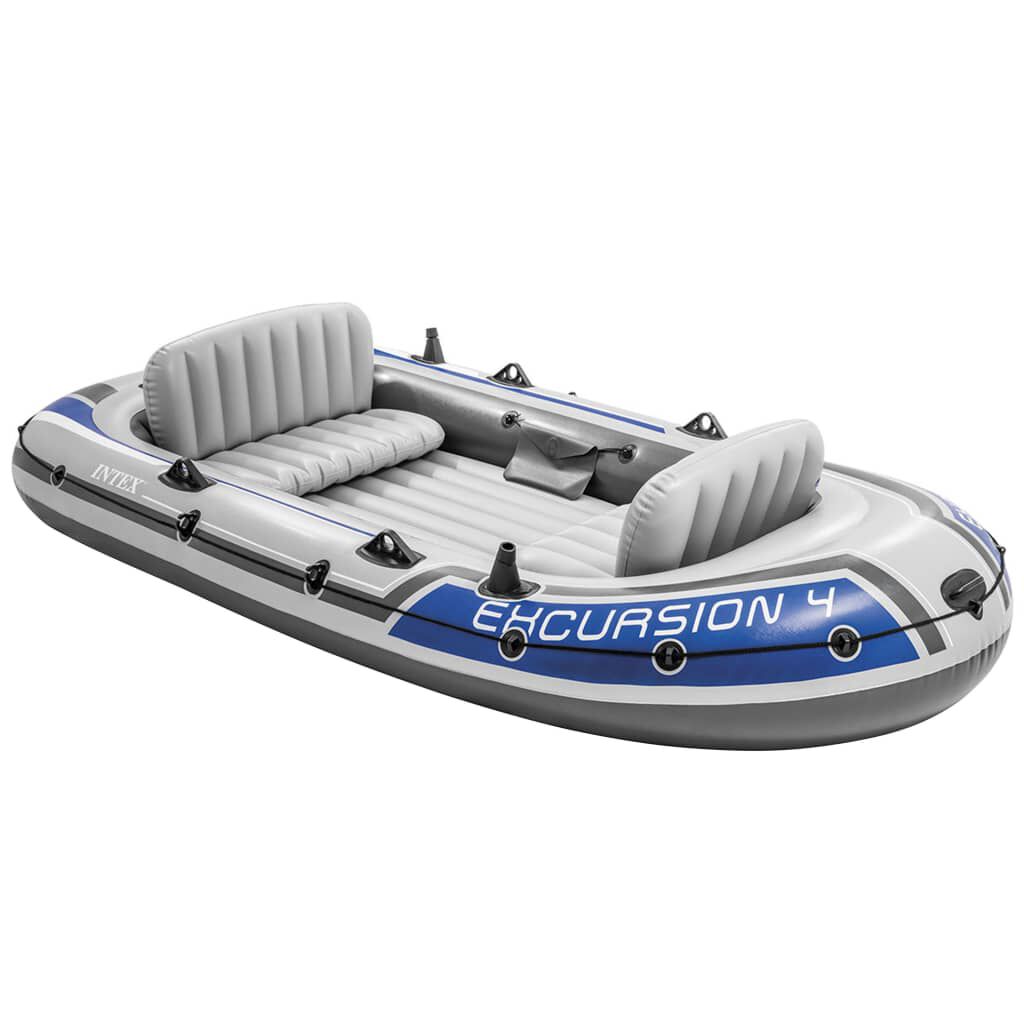 Intex Σετ Βάρκα Φουσκωτή Excursion 4 με Εξωλέμβια Μηχανή και Βάση