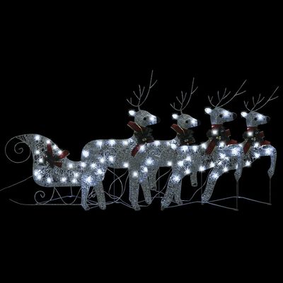 vidaXL Τάρανδοι Χριστουγεννιάτικοι με Έλκηθρο Εξ. Χώρου 100 LED Ασημί