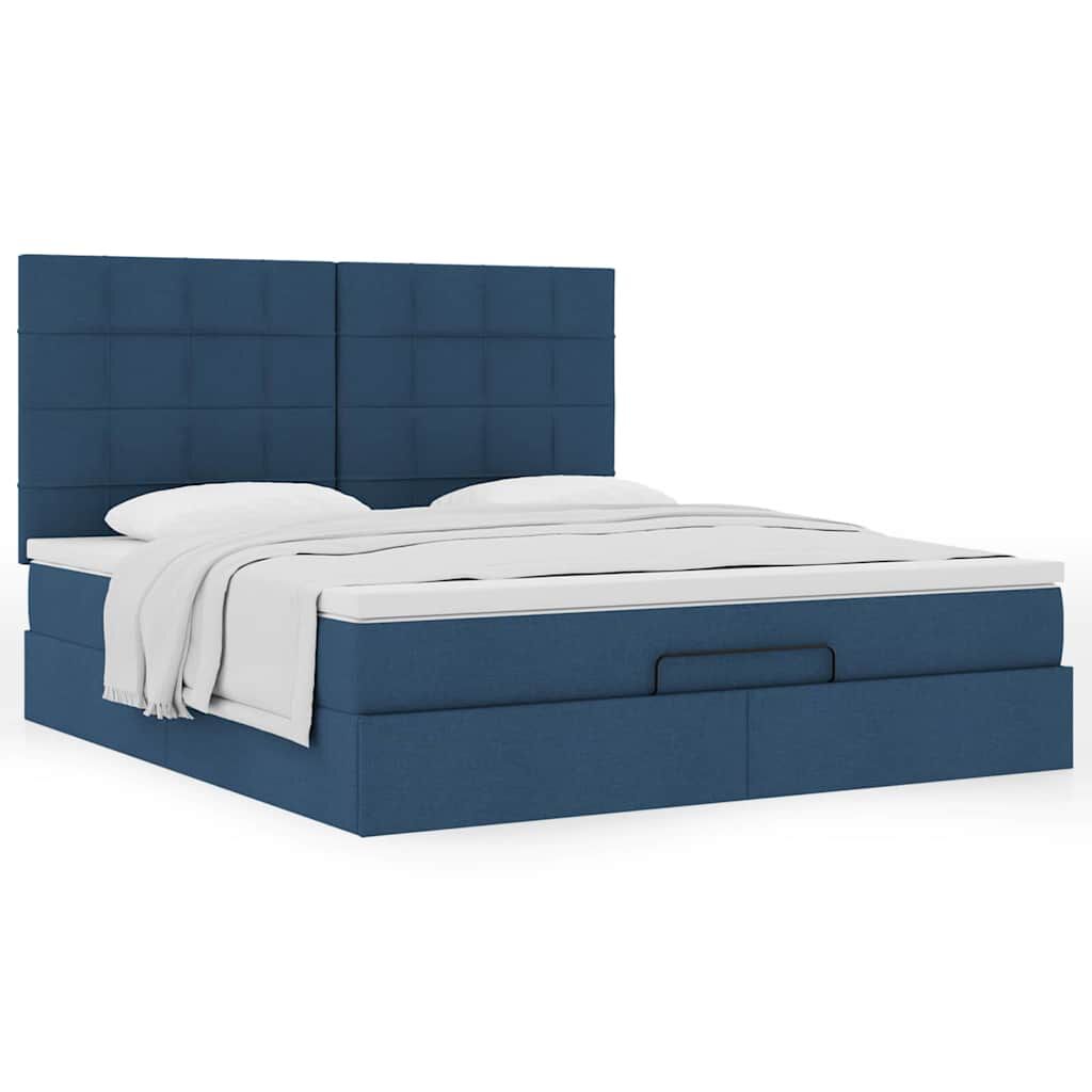 vidaXL Οθωμανικό κρεβάτι με στρώμα μπλε 160x200cm ύφασμα