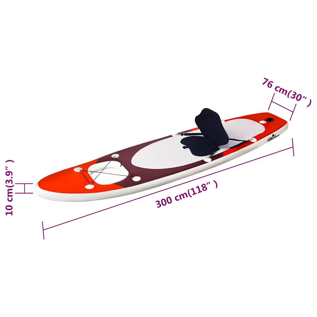 vidaXL Σανίδα SUP Φουσκωτή Σετ Κόκκινη 300 x 76 x 10 εκ.