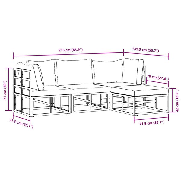 vidaXL Σετ Καναπέ Κήπου 4 pcs Μαύρο 213 x 141.5 x 71 εκ Αλουμίνιο