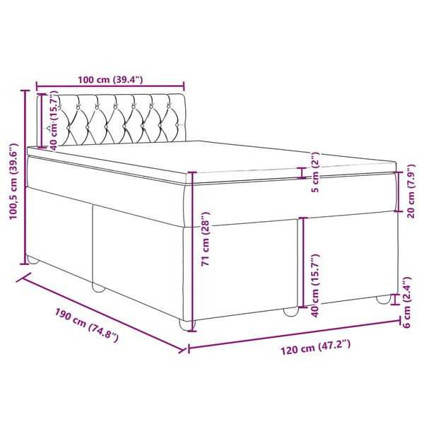 vidaXL Κρεβάτι Boxspring με Στρώμα Σκούρο Καφέ 120x190 εκ Υφασμάτινο