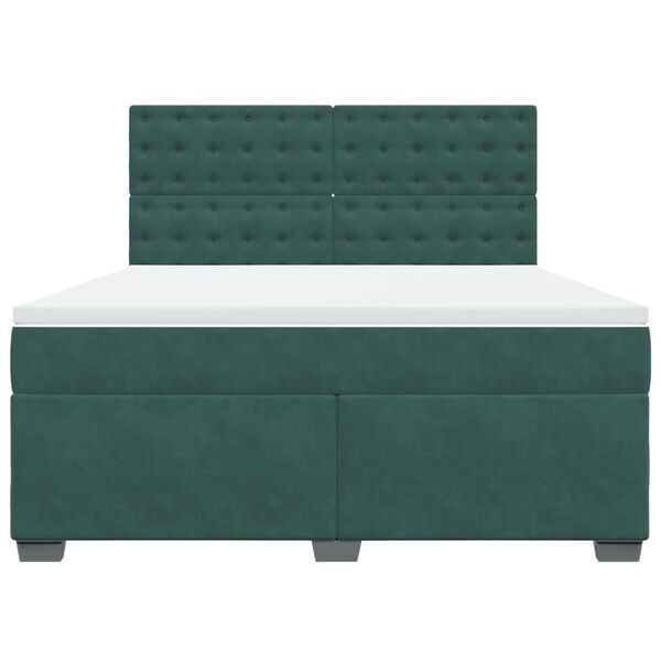 vidaXL Κρεβάτι Boxspring με Στρώμα Σκούρο Πράσινο 180x200εκ. Βελούδινο