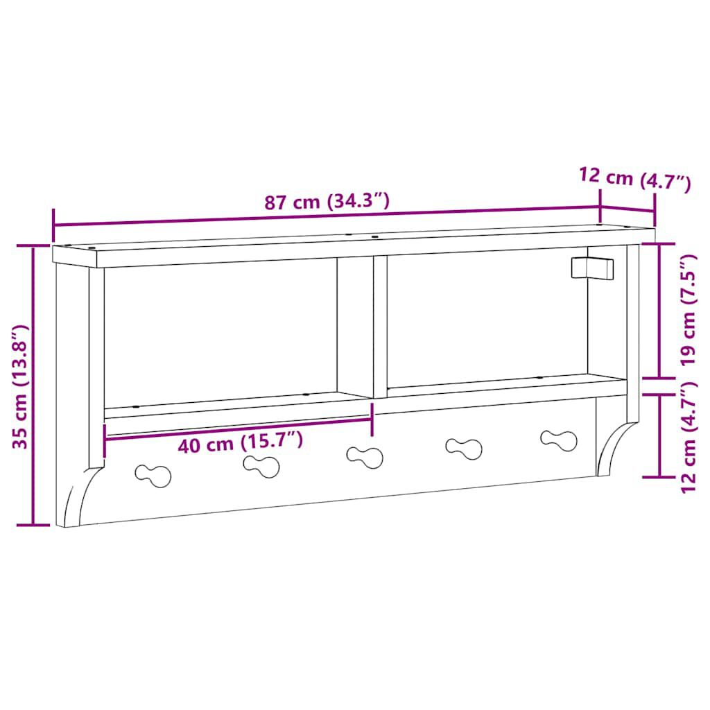 vidaXL Επίτοιχη κρεμάστρα παλτών SANDNES Λευκό 87x12x35 εκ. Πεύκο ξύλο