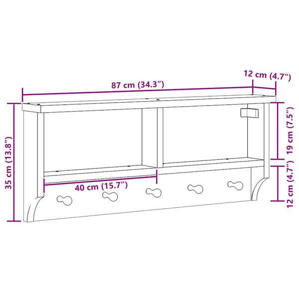vidaXL Επίτοιχη κρεμάστρα παλτών SANDNES Λευκό 87x12x35 εκ. Πεύκο ξύλο