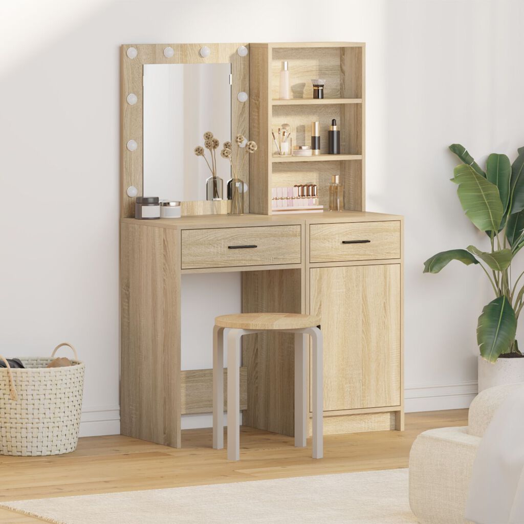 Σετ Α dressing table 2 τεμαχίων με LED από μη επεξεργασμένο ξύλο Sonoma