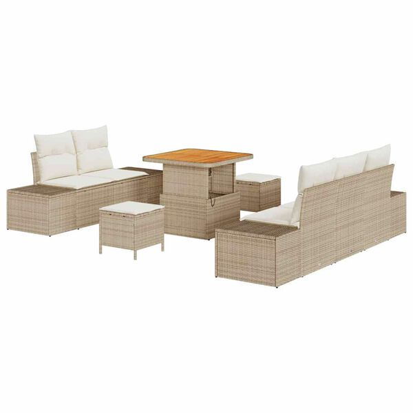 vidaXL Σετ Καναπέ Κήπου με μαξιλάρι 8 pcs Μπεζ Πολυ ράταν