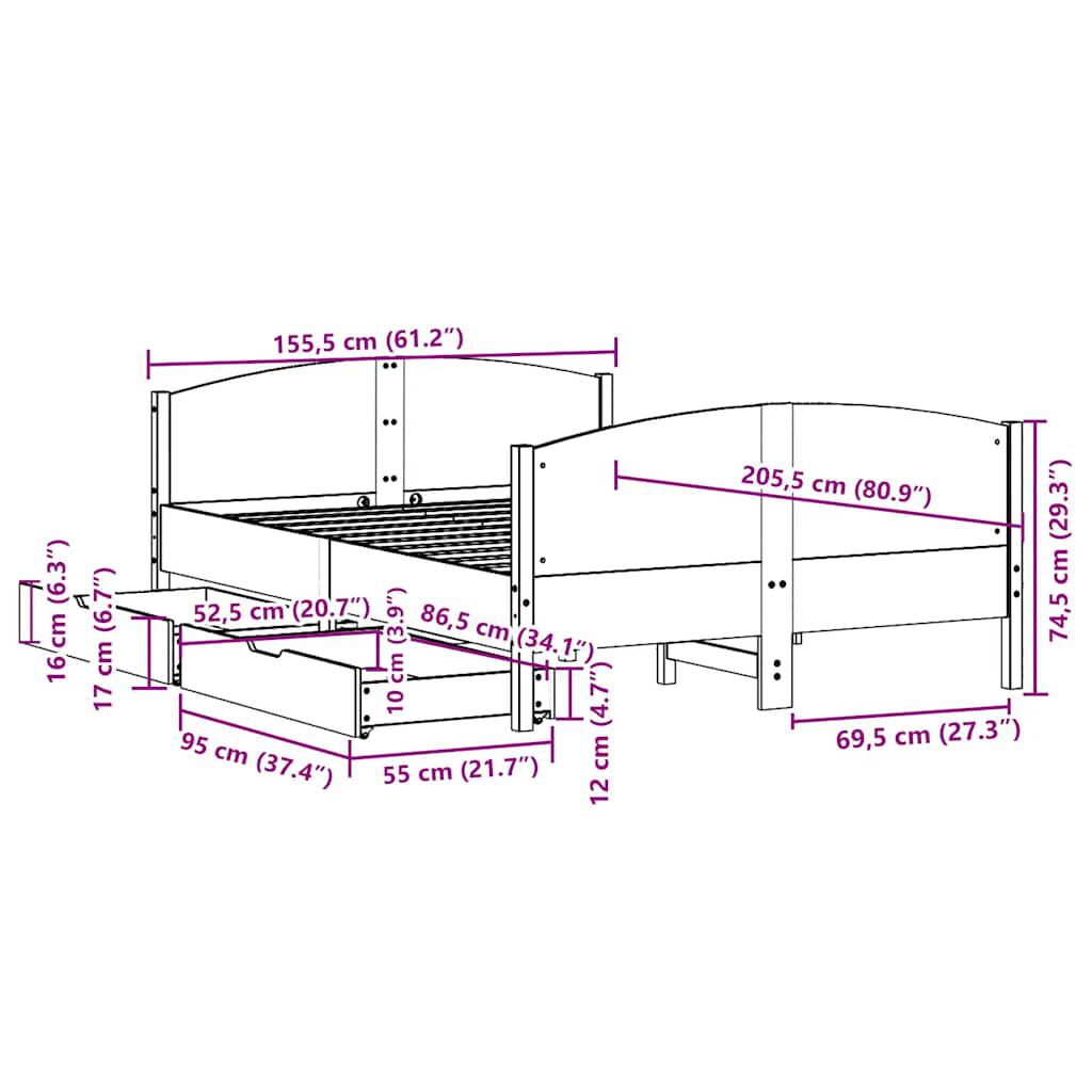 vidaXL Σκελετός Κρεβ. Χωρίς Στρώμα Καφέ Κεριού 150x200 εκ Μασίφ Πεύκο